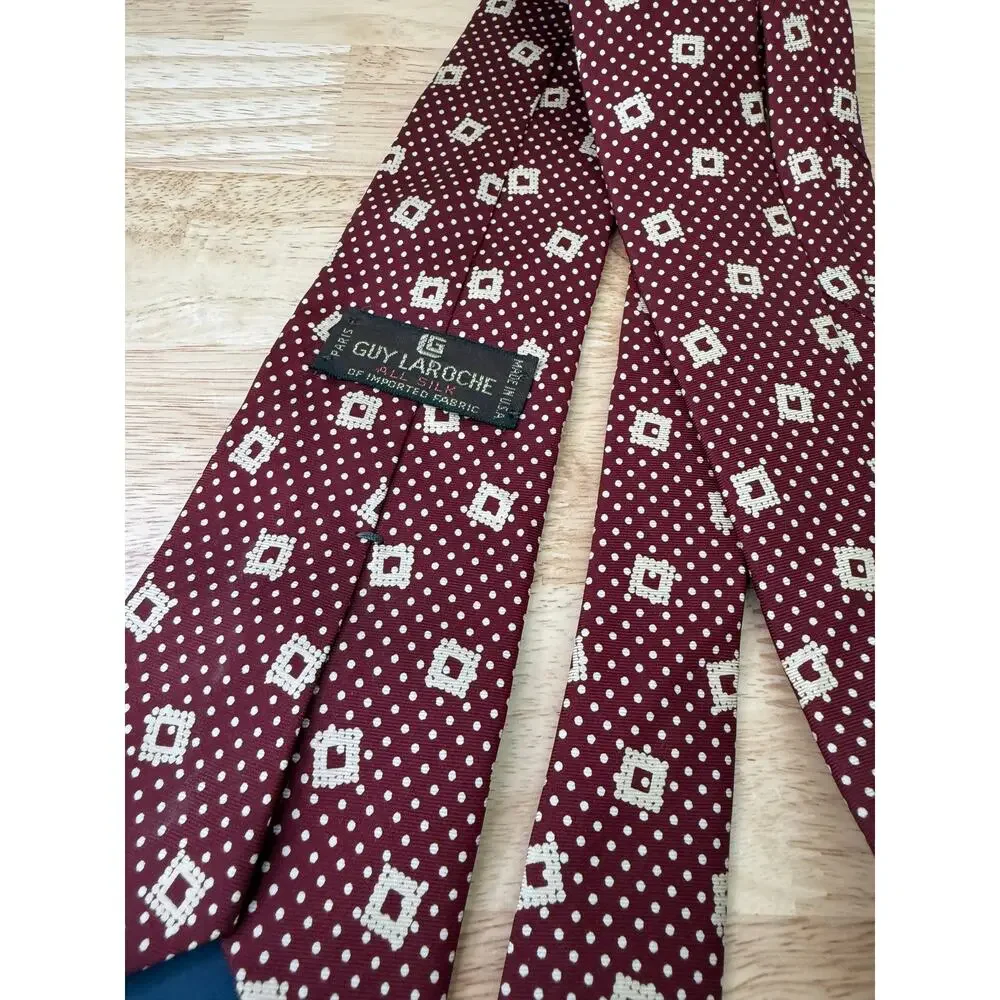 Guy Laroche Paris Men's Silk Neck Tie Red Polka Dots & Square JL